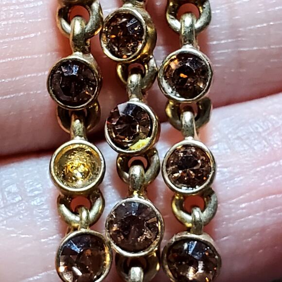 Gold Tone Brown Rhinestone Necklace Earring Set Unsigned 16" Elegant Vtg - Picture 7 of 11